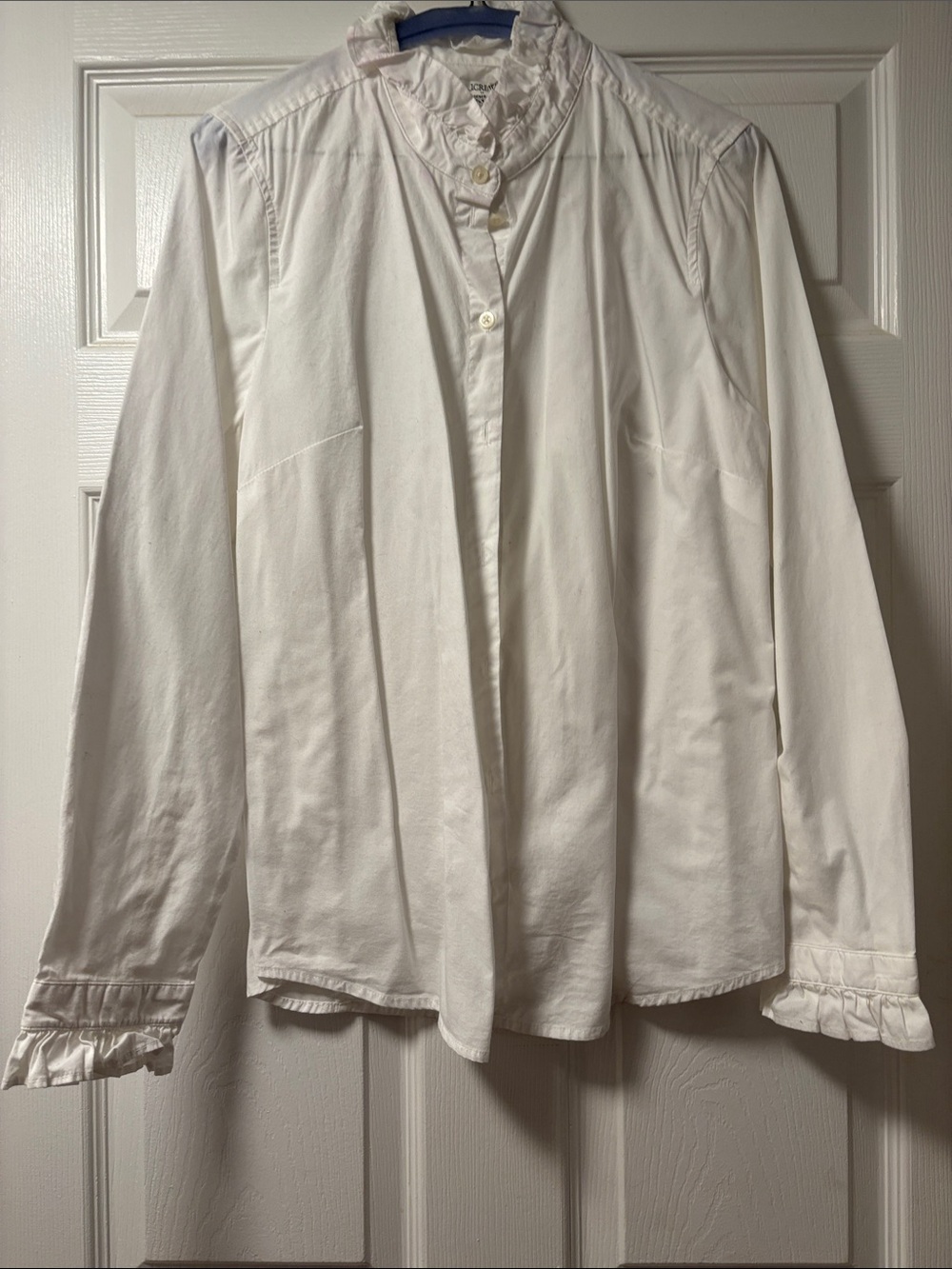 J Crew Women’s Classic White Ruffle Collar and Cuffs Shirt